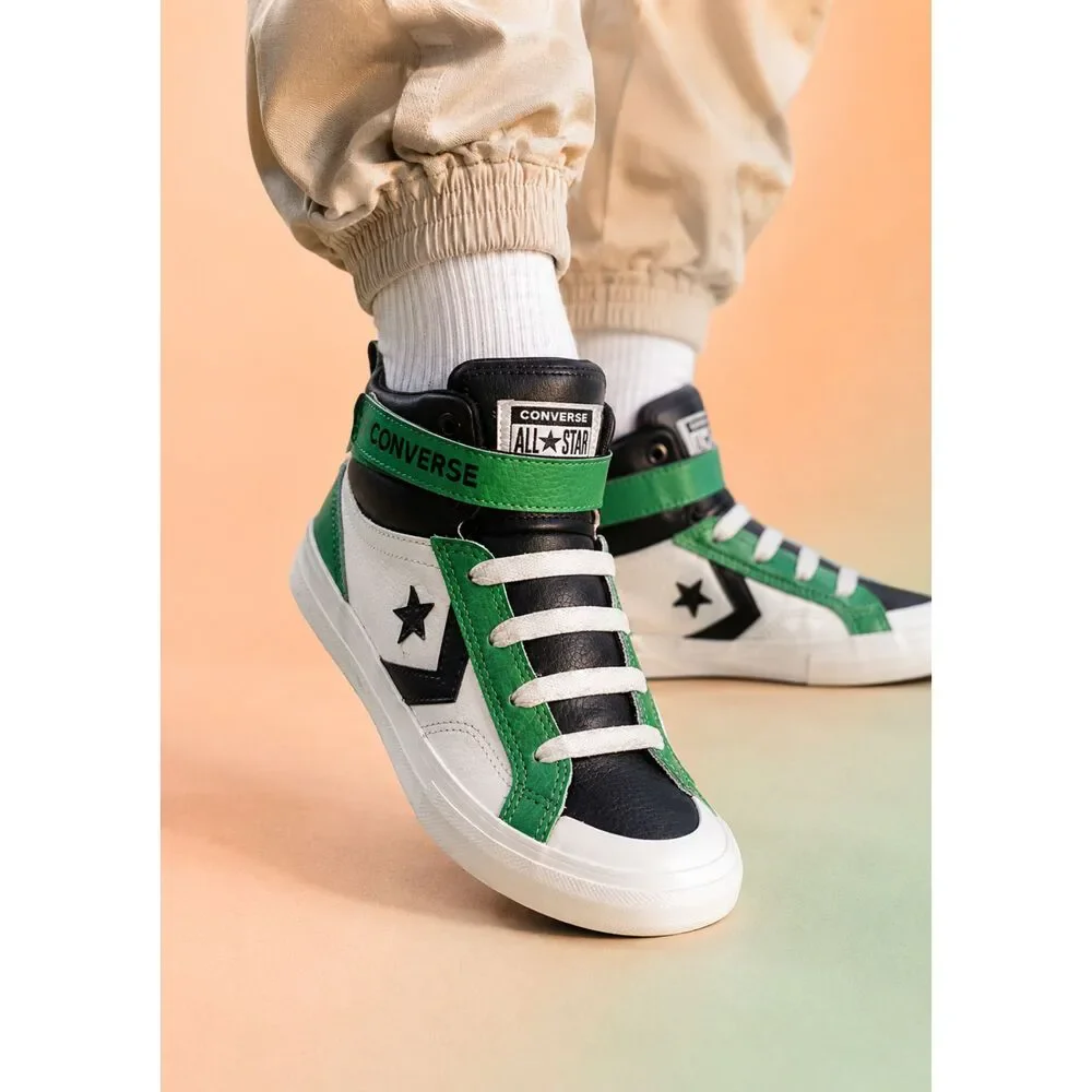 Converse Pro Blaze Strap Hi Youth 2 White Black Green Leather High Top Sneakers
